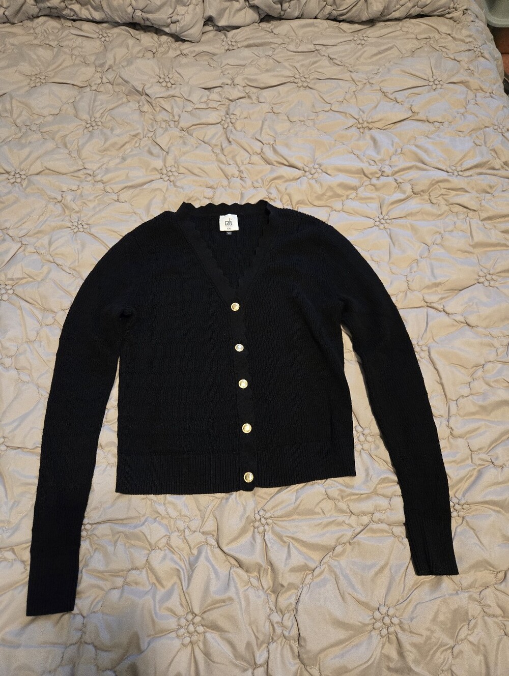 CAbi Black V-Neck Cardigan with Gold Buttons
